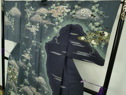 平和屋本店●極上　西陣 京の名門 じゅらく謹製 帝王紫　中国三大刺繍　相良刺繍　訪問着　蔦の葉　暈し染め　金通し地　逸品　DZAB9734kh6