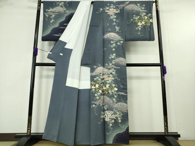 平和屋本店●極上　西陣 京の名門 じゅらく謹製 帝王紫　中国三大刺繍　相良刺繍　訪問着　蔦の葉　暈し染め　金通し地　逸品　DZAB9734kh6