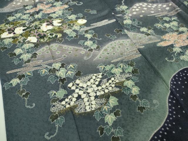 平和屋本店●極上　西陣 京の名門 じゅらく謹製 帝王紫　中国三大刺繍　相良刺繍　訪問着　蔦の葉　暈し染め　金通し地　逸品　DZAB9734kh6