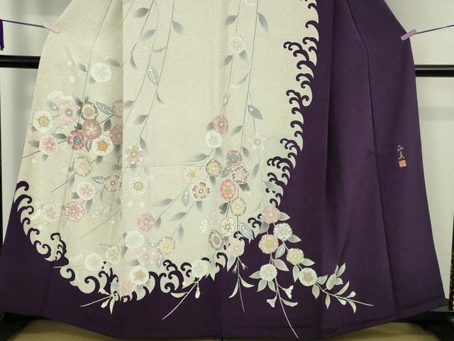 平和屋本店●極上　京友禅作家　光永正美　訪問着　駒刺繍　枝垂れ花　金彩　逸品　DZAB9736kh6