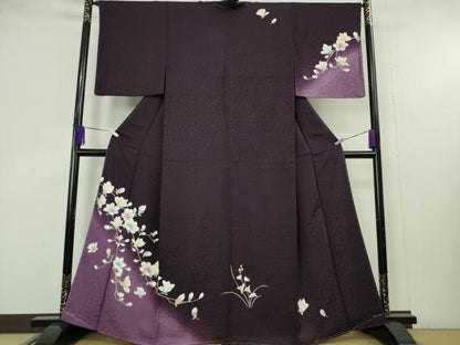 平和屋着物●極上　訪問着　草花文　深紫色地　暈し染め　逸品　未使用　DZAB9737kh6