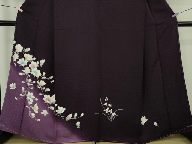 平和屋着物●極上　訪問着　草花文　深紫色地　暈し染め　逸品　未使用　DZAB9737kh6