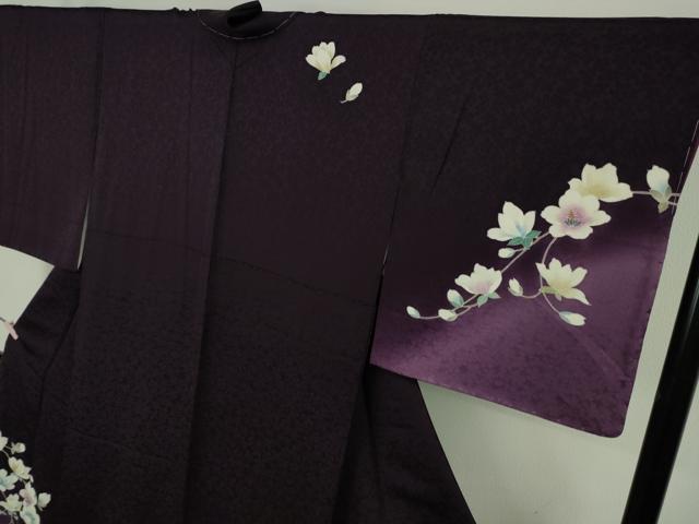 平和屋着物●極上　訪問着　草花文　深紫色地　暈し染め　逸品　未使用　DZAB9737kh6