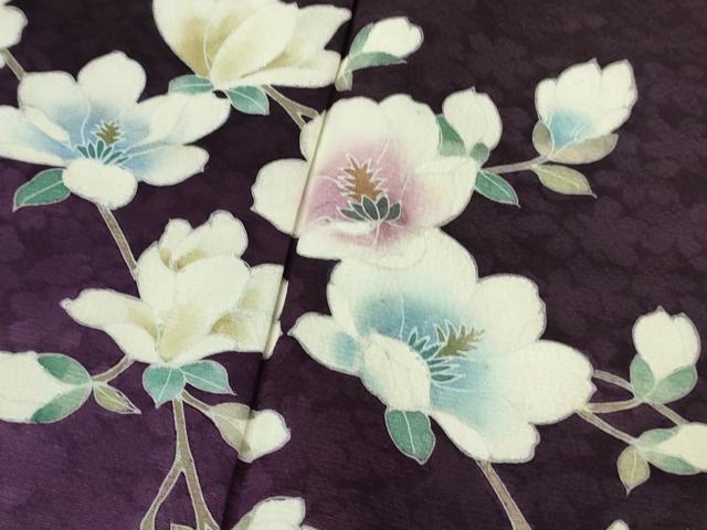 平和屋着物●極上　訪問着　草花文　深紫色地　暈し染め　逸品　未使用　DZAB9737kh6