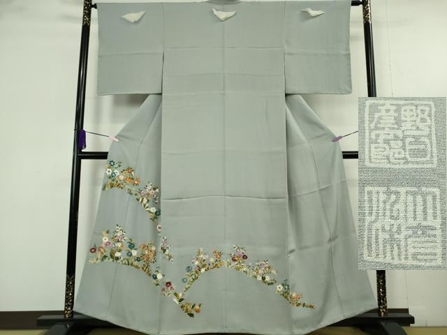 平和屋本店●極上　野口彦太郎　大彦三代目　江戸染繍友禅　色留袖　刺繍　草花文　金糸　高島屋扱い　逸品　未使用　DZAB9742kh6