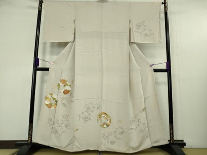 平和屋本店●極上　銀座　志ま亀　訪問着　飛鶴花丸文　砂色地　縮緬　金彩　逸品　未使用　DZAB9743kh6