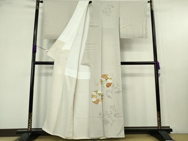 平和屋本店●極上　銀座　志ま亀　訪問着　飛鶴花丸文　砂色地　縮緬　金彩　逸品　未使用　DZAB9743kh6
