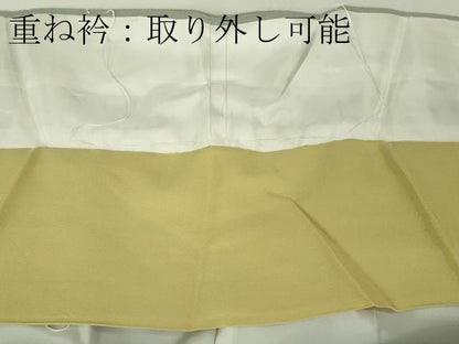 平和屋本店●極上　銀座　志ま亀　訪問着　御所車吉祥花文　青磁鼠色　縮緬地　たとう紙付き　逸品　DZAB9746kh6