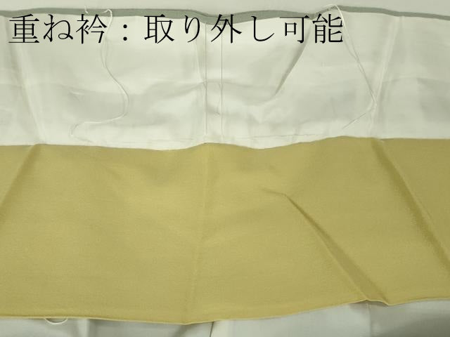 平和屋本店●極上　銀座　志ま亀　訪問着　御所車吉祥花文　青磁鼠色　縮緬地　たとう紙付き　逸品　DZAB9746kh6