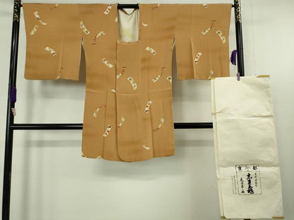 平和屋着物∞極上　銀座　志ま亀　道行コート　ロング丈　短冊花文　縮緬地　暈し染め　たとう紙付き　逸品　DZAB9748kh6