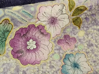 平和屋本店●極上　振袖・長襦袢(無双仕立て・半衿刺繍)セット　小寺義一作　辻が花　暈し染め　金通し地　逸品　DZAB9750kh6