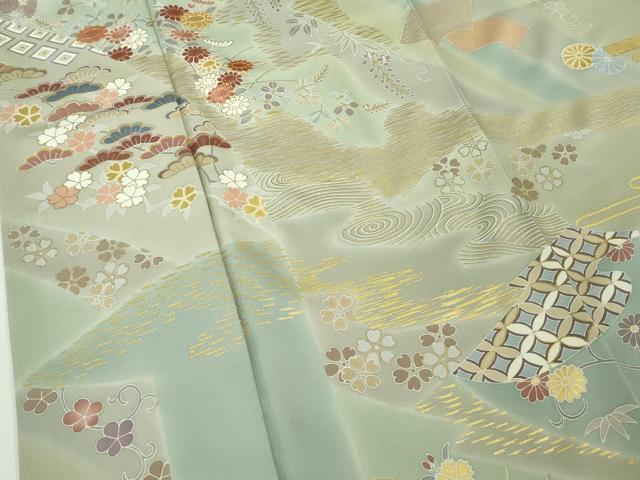 平和屋本店●極上　創業460年・千總　訪問着　駒刺繍　吉祥花文　裏葉柳色地　暈し染め　金彩　大丸扱い　逸品　未使用　DZAB9752kh6