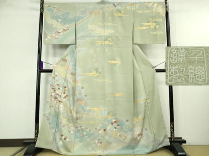 平和屋本店●極上　創業460年・千總　訪問着　駒刺繍　吉祥花文　裏葉柳色地　暈し染め　金彩　大丸扱い　逸品　未使用　DZAB9752kh6
