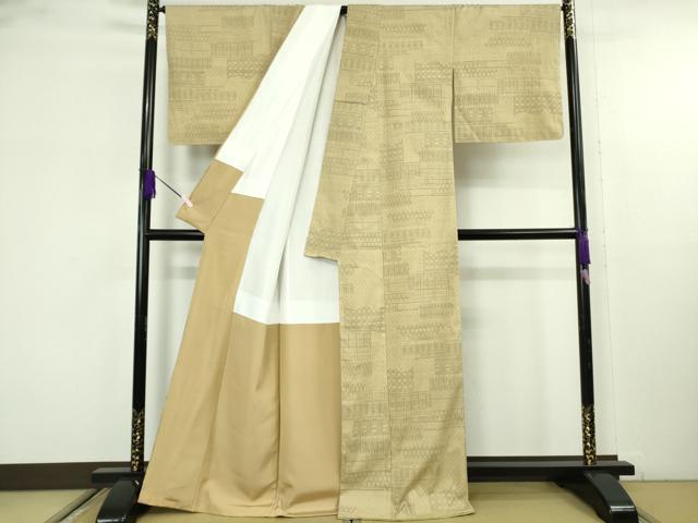 平和屋本店●極上　本場結城紬　重要無形文化財　地機　井上商事謹製　120亀甲　枯色地　証紙・証明書付き　逸品　未使用　DZAB9753kh6