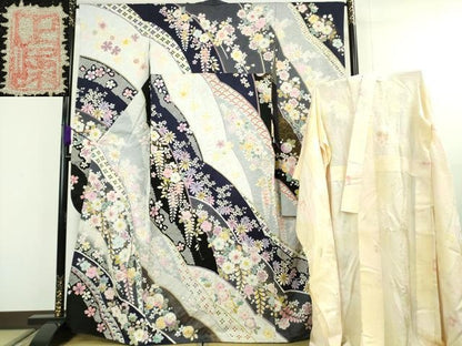 平和屋本店●極上　越後十日町の一流染匠 桐屋・翠山工房 正峰 振袖・長襦袢セット 金彩 金通し地 京都きもの友禅扱い 逸品 DZAB9754kh6