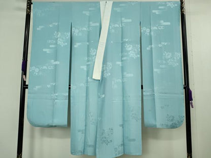 平和屋着物●極上　振袖・長襦袢(袷)セット　舞花文　黒地　暈し染め　金彩　銀通し地　逸品　DZAB9755kh6