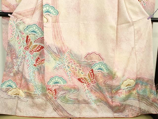 平和屋本店●極上　振袖・長襦袢(袷)セット　絞り　舞蝶松文　暈し染め　金彩　逸品　DZAB9756kh6