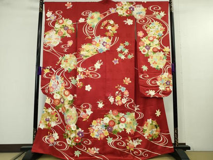 平和屋着物●極上　振袖　駒刺繍　吉祥花丸文　金彩　逸品　DZAB9757kh6