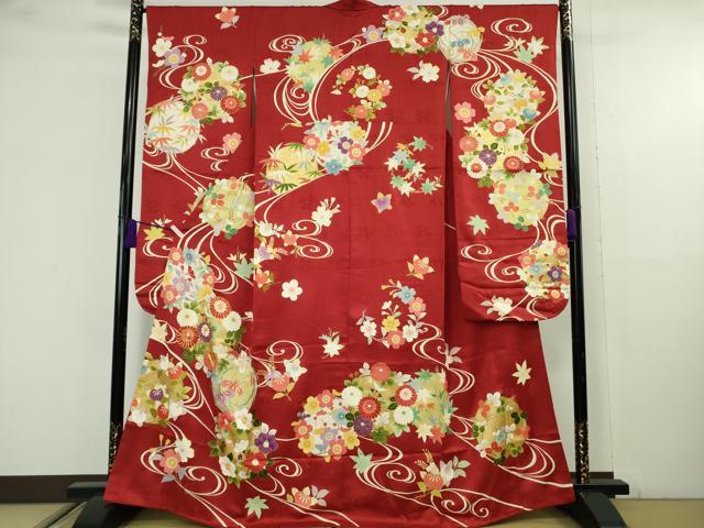 平和屋着物●極上　振袖　駒刺繍　吉祥花丸文　金彩　逸品　DZAB9757kh6