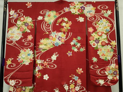 平和屋着物●極上　振袖　駒刺繍　吉祥花丸文　金彩　逸品　DZAB9757kh6