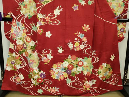 平和屋着物●極上　振袖　駒刺繍　吉祥花丸文　金彩　逸品　DZAB9757kh6