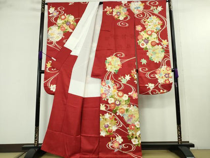 平和屋着物●極上　振袖　駒刺繍　吉祥花丸文　金彩　逸品　DZAB9757kh6