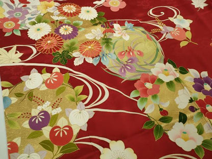 平和屋着物●極上　振袖　駒刺繍　吉祥花丸文　金彩　逸品　DZAB9757kh6