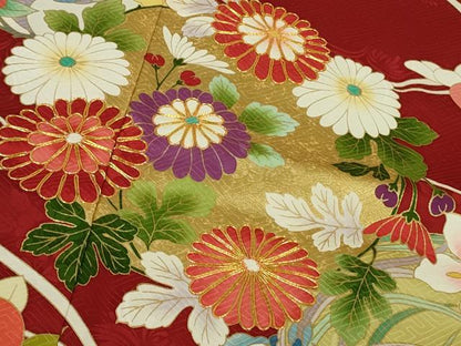 平和屋着物●極上　振袖　駒刺繍　吉祥花丸文　金彩　逸品　DZAB9757kh6