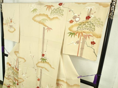 平和屋本店●極上　訪問着　作家物　駒刺繍　松竹梅　橘文　砥粉色地　金彩　逸品　DZAB9759kh6