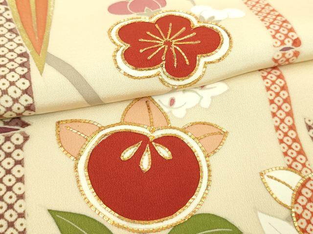 平和屋本店●極上　訪問着　作家物　駒刺繍　松竹梅　橘文　砥粉色地　金彩　逸品　DZAB9759kh6