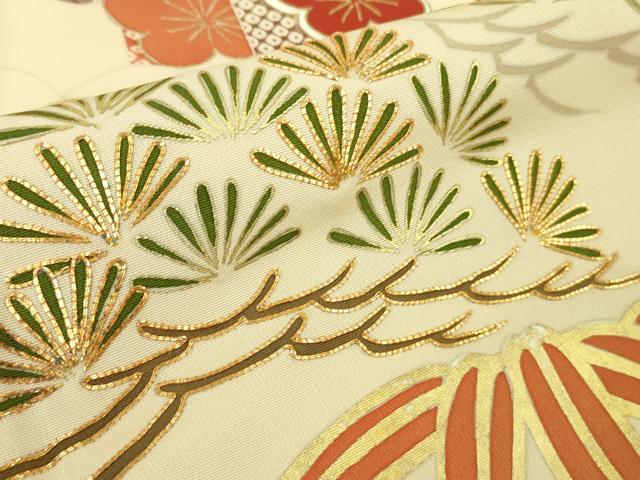 平和屋本店●極上　訪問着　作家物　駒刺繍　松竹梅　橘文　砥粉色地　金彩　逸品　DZAB9759kh6