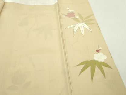 平和屋本店●極上　訪問着　作家物　駒刺繍　松竹梅　橘文　砥粉色地　金彩　逸品　DZAB9759kh6