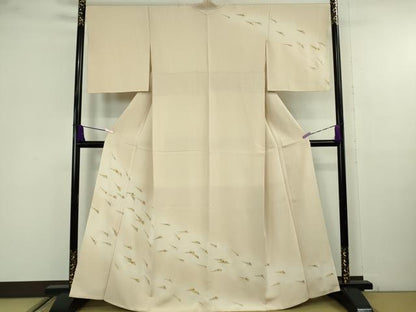 平和屋本店●極上　訪問着　刺繍　舞扇　香色地　暈し染め　金糸　鬼しぼ縮緬　逸品　DZAB9760kh6
