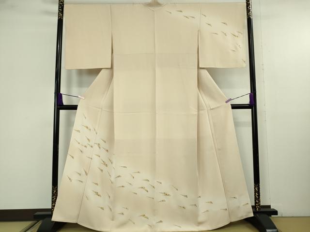 平和屋本店●極上　訪問着　刺繍　舞扇　香色地　暈し染め　金糸　鬼しぼ縮緬　逸品　DZAB9760kh6