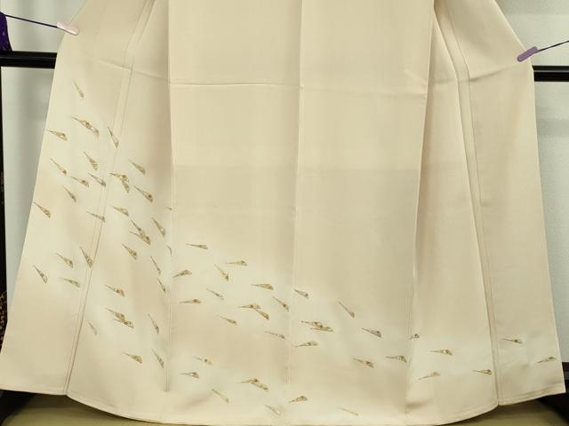 平和屋本店●極上　訪問着　刺繍　舞扇　香色地　暈し染め　金糸　鬼しぼ縮緬　逸品　DZAB9760kh6