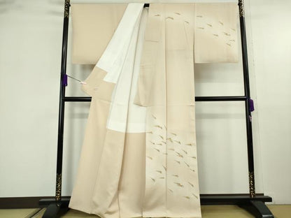 平和屋本店●極上　訪問着　刺繍　舞扇　香色地　暈し染め　金糸　鬼しぼ縮緬　逸品　DZAB9760kh6