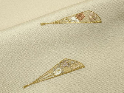 平和屋本店●極上　訪問着　刺繍　舞扇　香色地　暈し染め　金糸　鬼しぼ縮緬　逸品　DZAB9760kh6