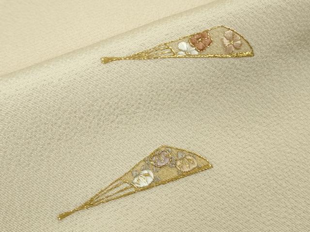 平和屋本店●極上　訪問着　刺繍　舞扇　香色地　暈し染め　金糸　鬼しぼ縮緬　逸品　DZAB9760kh6