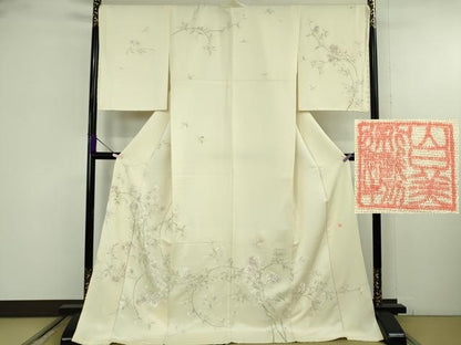 平和屋本店●極上　山口美術織物　皇室　伊勢神宮御用　錦繍　訪問着　総刺繍　枝花文　蒸栗色地　ロング丈　逸品　未使用　DZAB9761kh6