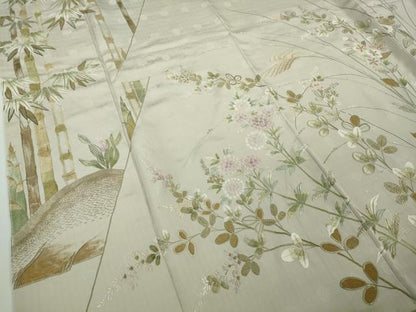 平和屋本店●極上　訪問着　総刺繍　作家物　夢小袖　笹竹　枝花文　灰梅色地　金糸　逸品　DZAB9762kh6