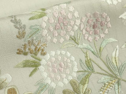 平和屋本店●極上　訪問着　総刺繍　作家物　夢小袖　笹竹　枝花文　灰梅色地　金糸　逸品　DZAB9762kh6