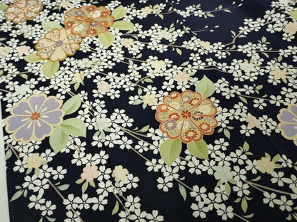 平和屋本店●極上　訪問着　駒刺繍　枝垂れ桜　舞花文　鉄紺色地　金彩　逸品　DZAB9764kh6