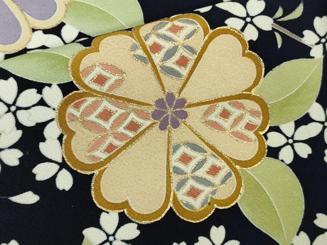 平和屋本店●極上　訪問着　駒刺繍　枝垂れ桜　舞花文　鉄紺色地　金彩　逸品　DZAB9764kh6