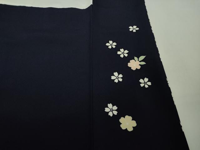 平和屋本店●極上　訪問着　駒刺繍　枝垂れ桜　舞花文　鉄紺色地　金彩　逸品　DZAB9764kh6