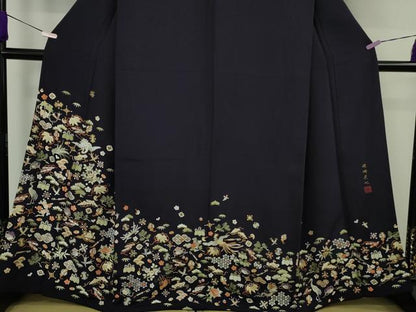 平和屋本店●極上　訪問着　駒刺繍　総刺繍　作家物　宝尽くし　飛鶴鳳凰文　金糸　逸品　DZAB9765kh6