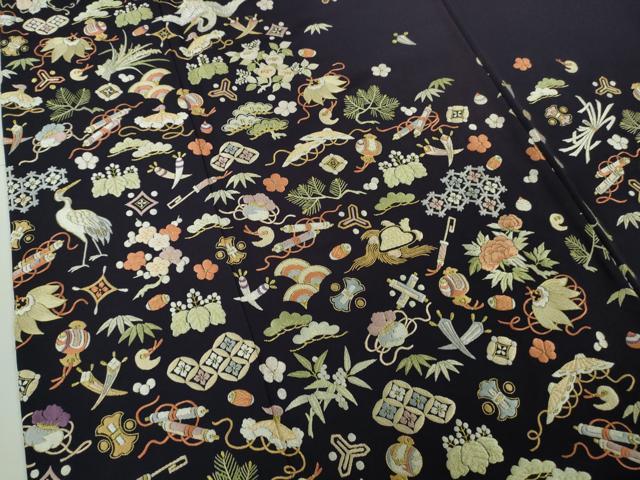 平和屋本店●極上　訪問着　駒刺繍　総刺繍　作家物　宝尽くし　飛鶴鳳凰文　金糸　逸品　DZAB9765kh6