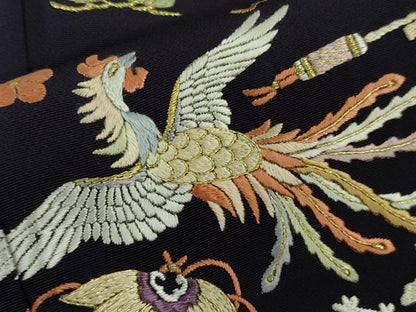 平和屋本店●極上　訪問着　駒刺繍　総刺繍　作家物　宝尽くし　飛鶴鳳凰文　金糸　逸品　DZAB9765kh6