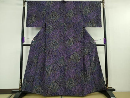 平和屋本店●極上　前田仁仙　仁仙更紗　小紋　仁仙花布　鬼しぼ縮緬　反端付き　逸品　DZAB9768kh6
