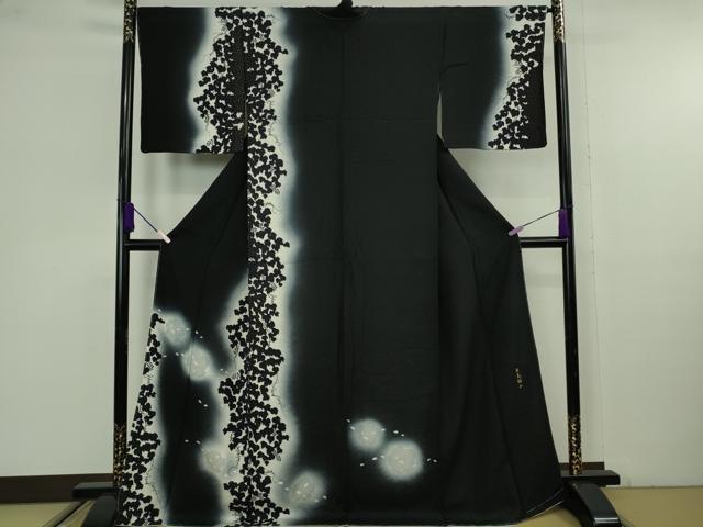平和屋本店●極上　日本舞踊家 岩井流宗元　岩井友見　訪問着　蔦の葉シルエット　舞桜　黒地　金彩　逸品　未使用　DZAB9770kh6
