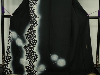 平和屋本店●極上　日本舞踊家 岩井流宗元　岩井友見　訪問着　蔦の葉シルエット　舞桜　黒地　金彩　逸品　未使用　DZAB9770kh6